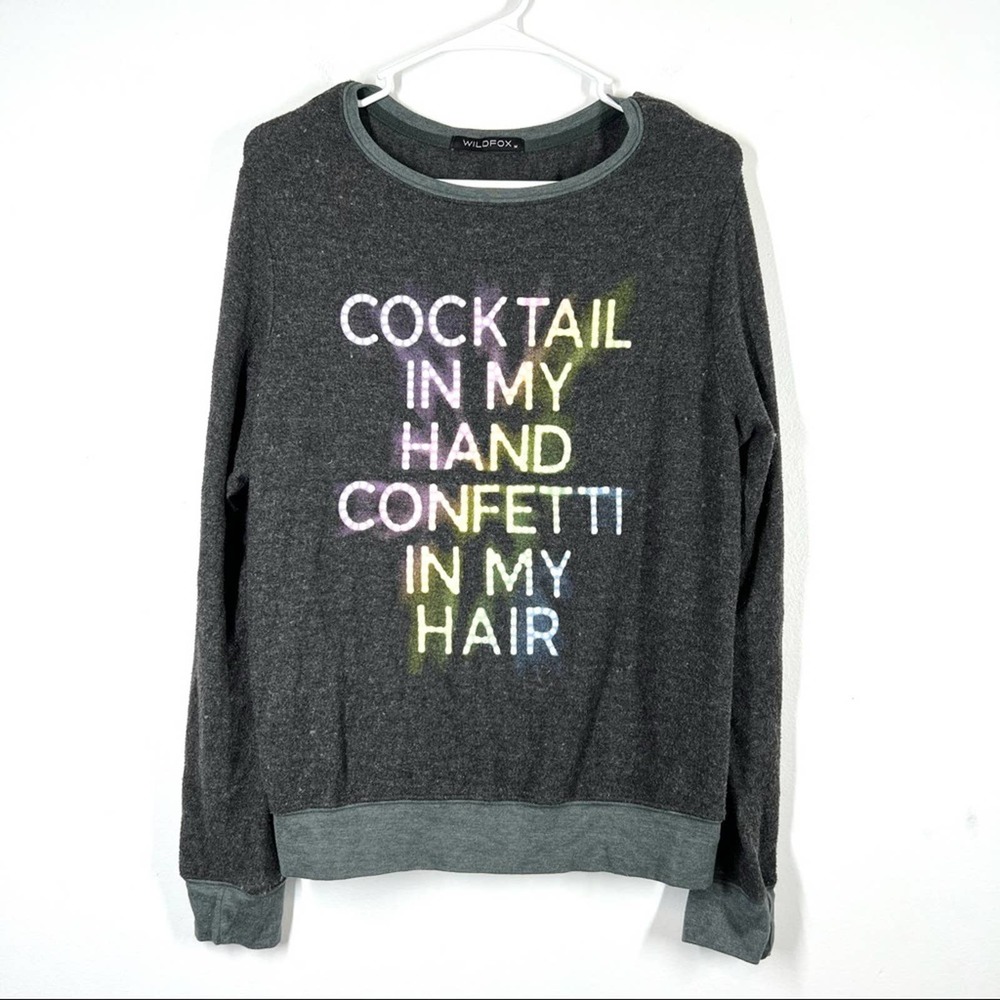 WILDFOX Cocktail In Hand, Glitter in My Hair Pullover Sweatshirt Rainbow Top M